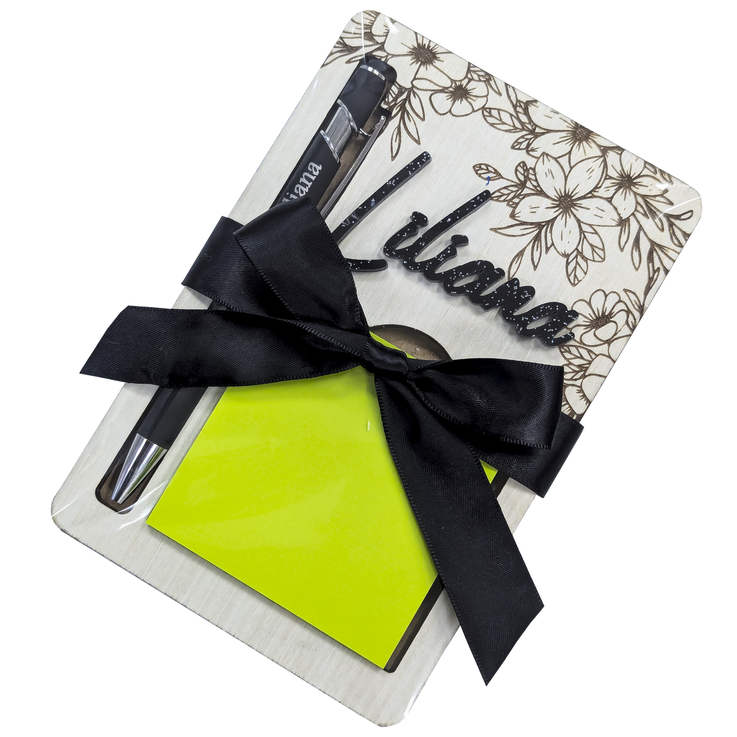 Custom Engraved Pen & Acrylic Name Notepad Holder Set – Personalized Office Gift