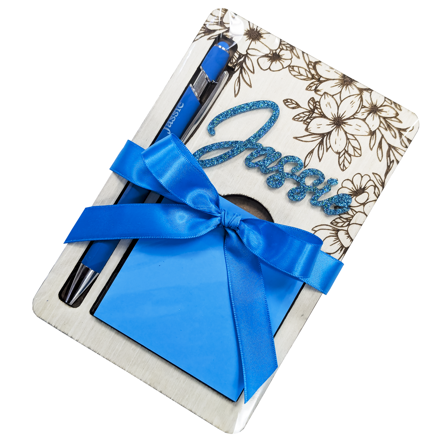 Custom Engraved Pen & Acrylic Name Notepad Holder Set – Personalized Office Gift