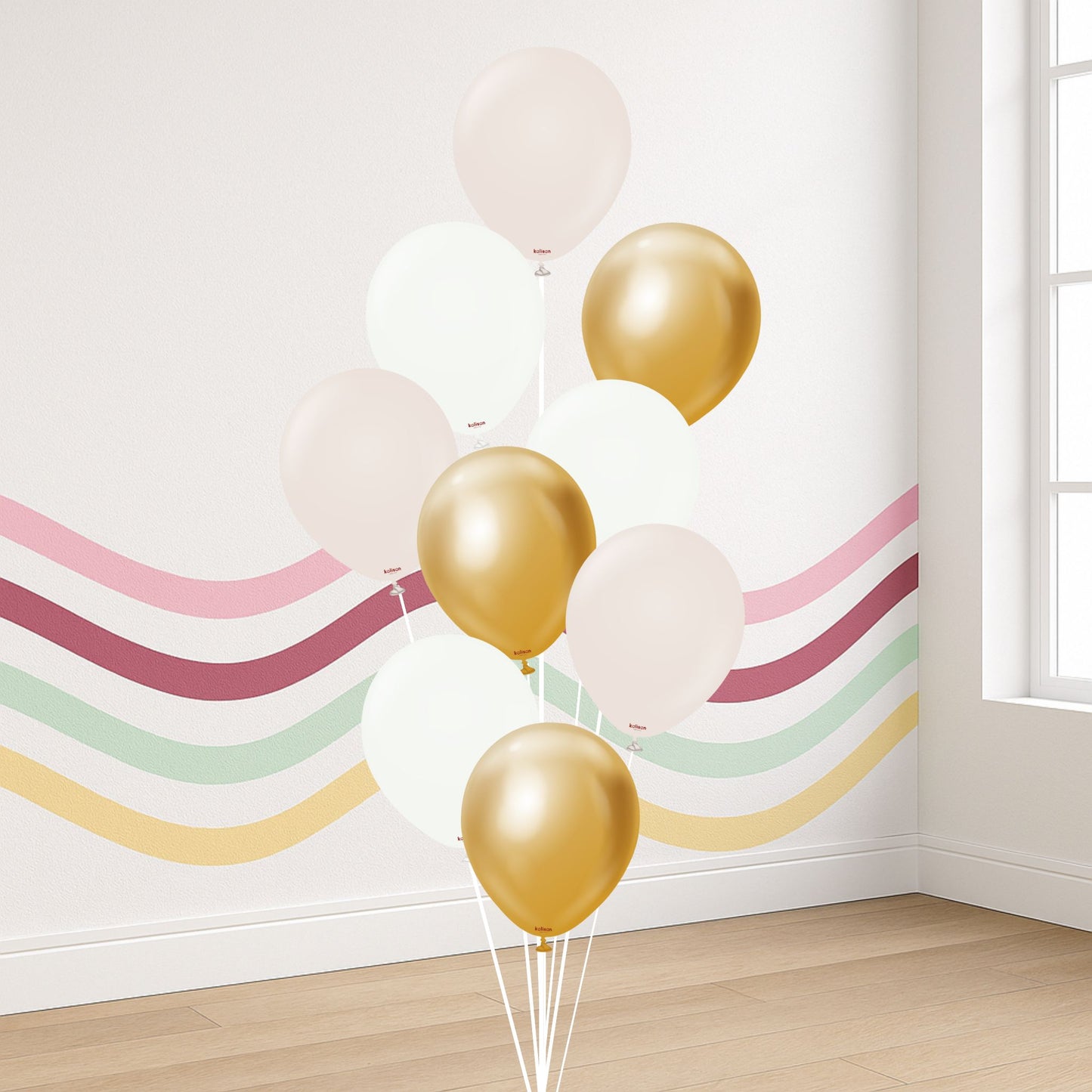 9-Balloon Bundle – 11" Kalisan Pink & Gold with Hi-Float (Helium-Filled, Pickup Only)