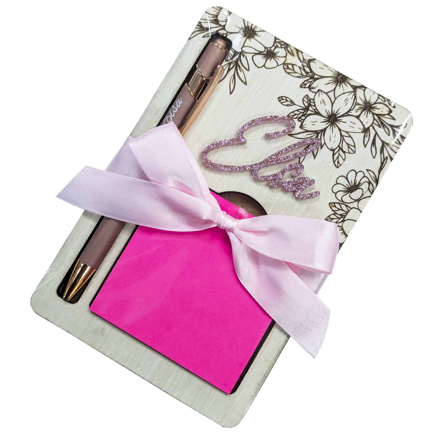 Custom Engraved Pen & Acrylic Name Notepad Holder Set – Personalized Office Gift
