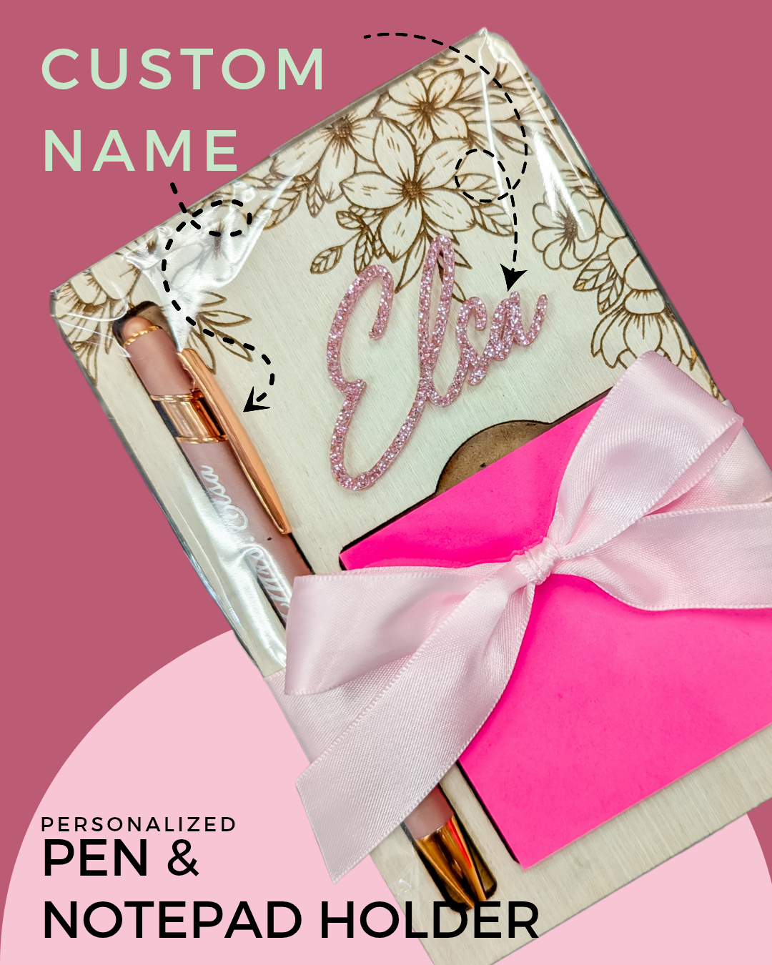 Custom Engraved Pen & Acrylic Name Notepad Holder Set – Personalized Office Gift