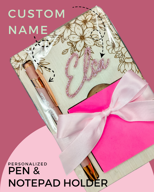 Custom Engraved Pen & Acrylic Name Notepad Holder Set – Personalized Office Gift