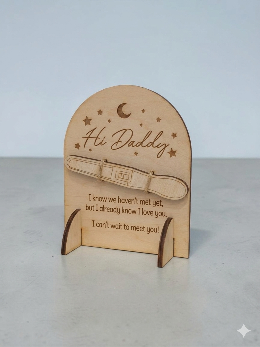 Wooden Pregnancy Announcement Keepsake | "Hi Daddy" & "Hola Papá" Engraved Sign | Surprise Baby Reveal Gift for New Dad & Grandparents | Rustic Pregnancy Test Holder