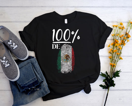 Mexico Pride T-Shirt with Fingerprint Design – Black Cotton