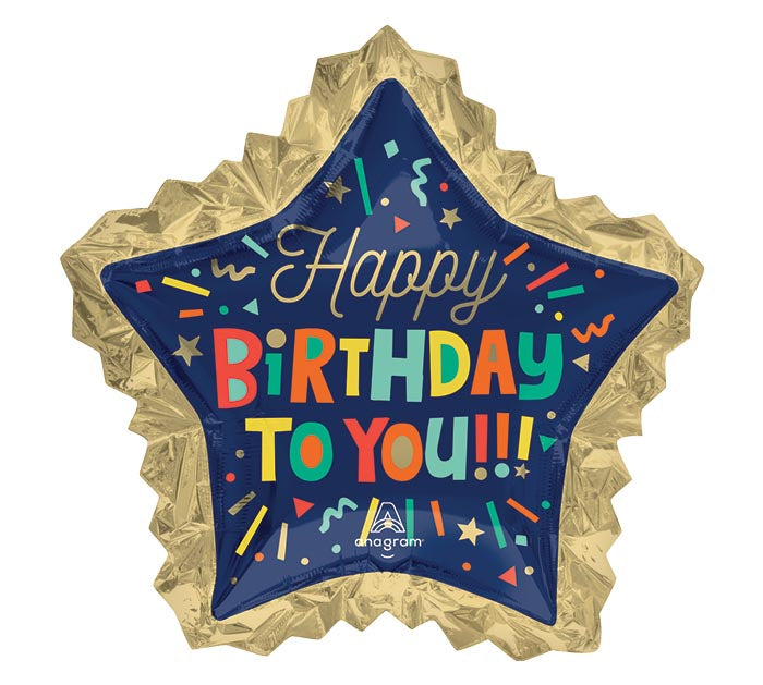 34" Happy Birthday Star Balloon — Helium Filled & Ready to Float