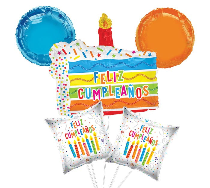 Feliz Cumpleaños Balloon Bouquet — 5 Balloons, Helium Filled