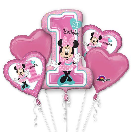 Minnie mouse first birthday 1 balloon bouquet (5pcs)w