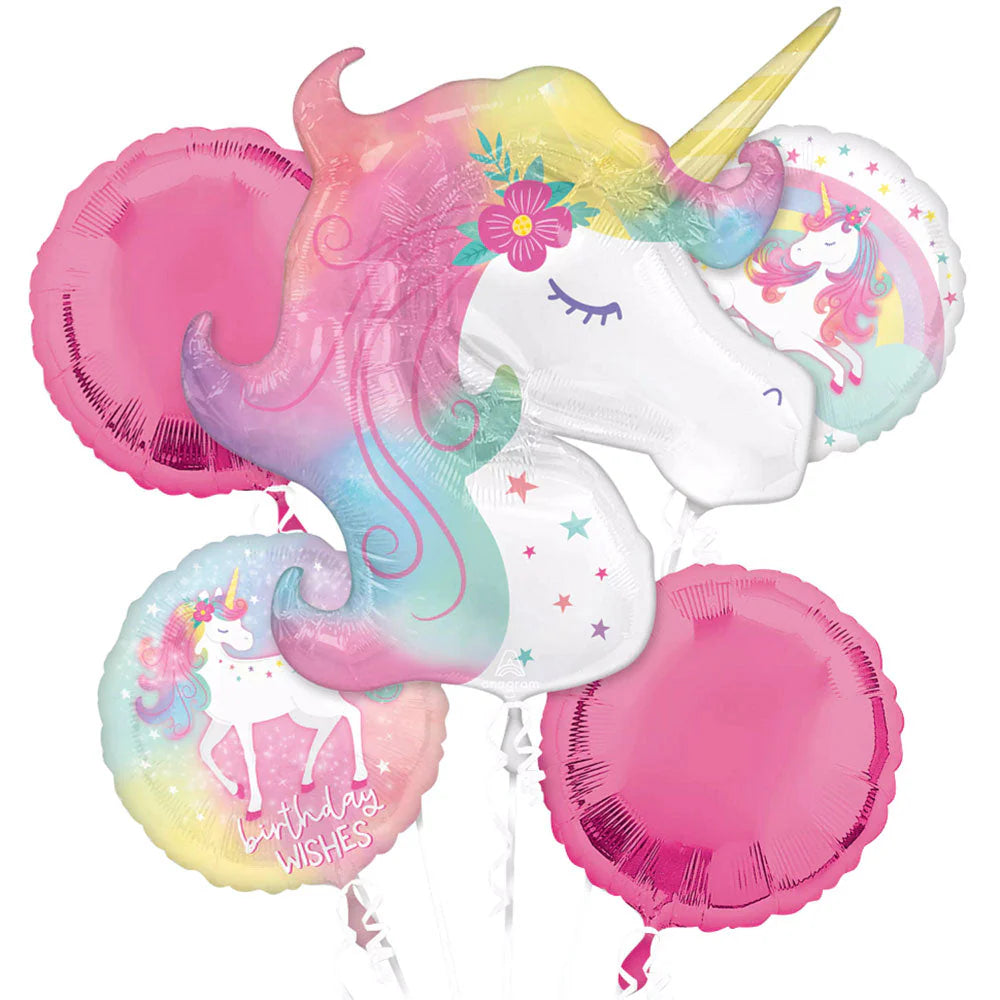 Unicorn pastel rainbow balloon bouquet (5pcs)