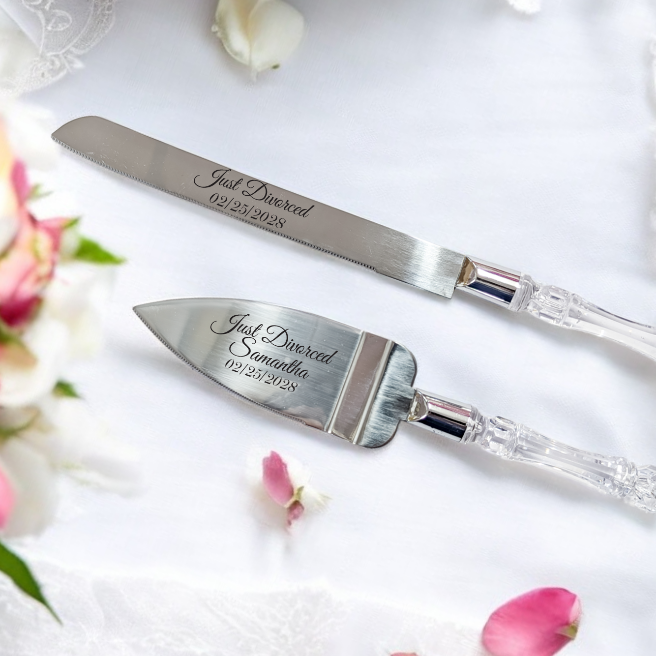 Laser Engraved Wedding/ Quinceañera/ Baptism/ Divorce  Cake Knives Set | Cuchillos Para Pastel Grabados Personalizados