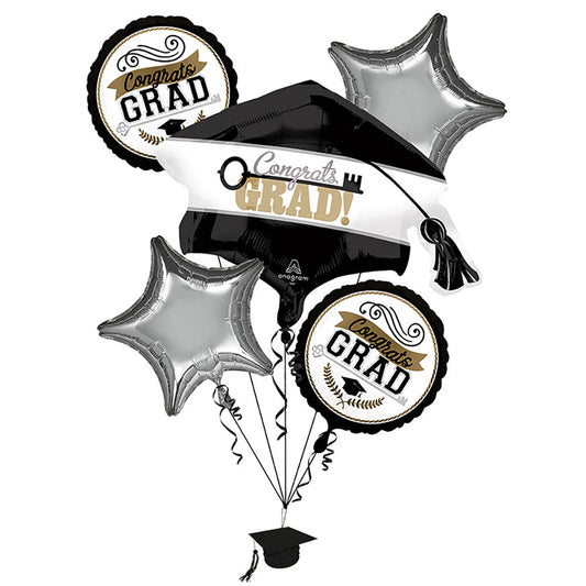 Congrats Grad graduation cap balloon bouquet (5pcs)