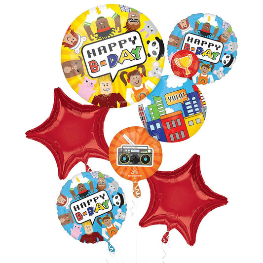 Roblox inspired happy b-day balloon bouquet (5pcs)