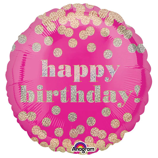 18" Happy Birthday Dotty Foil Balloon with Helium – Colorful Celebration Decor