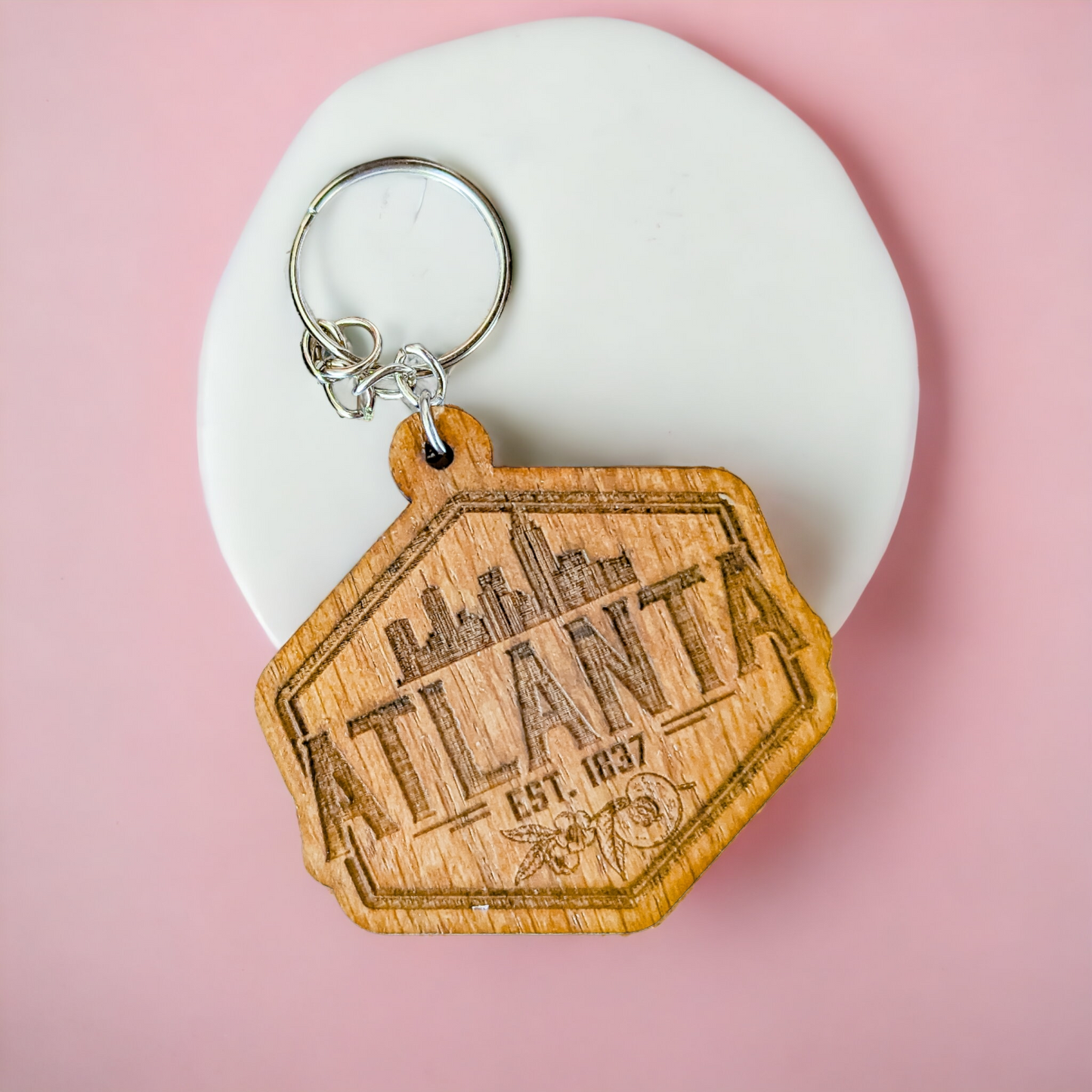 Atlanta wooden engraved keychain