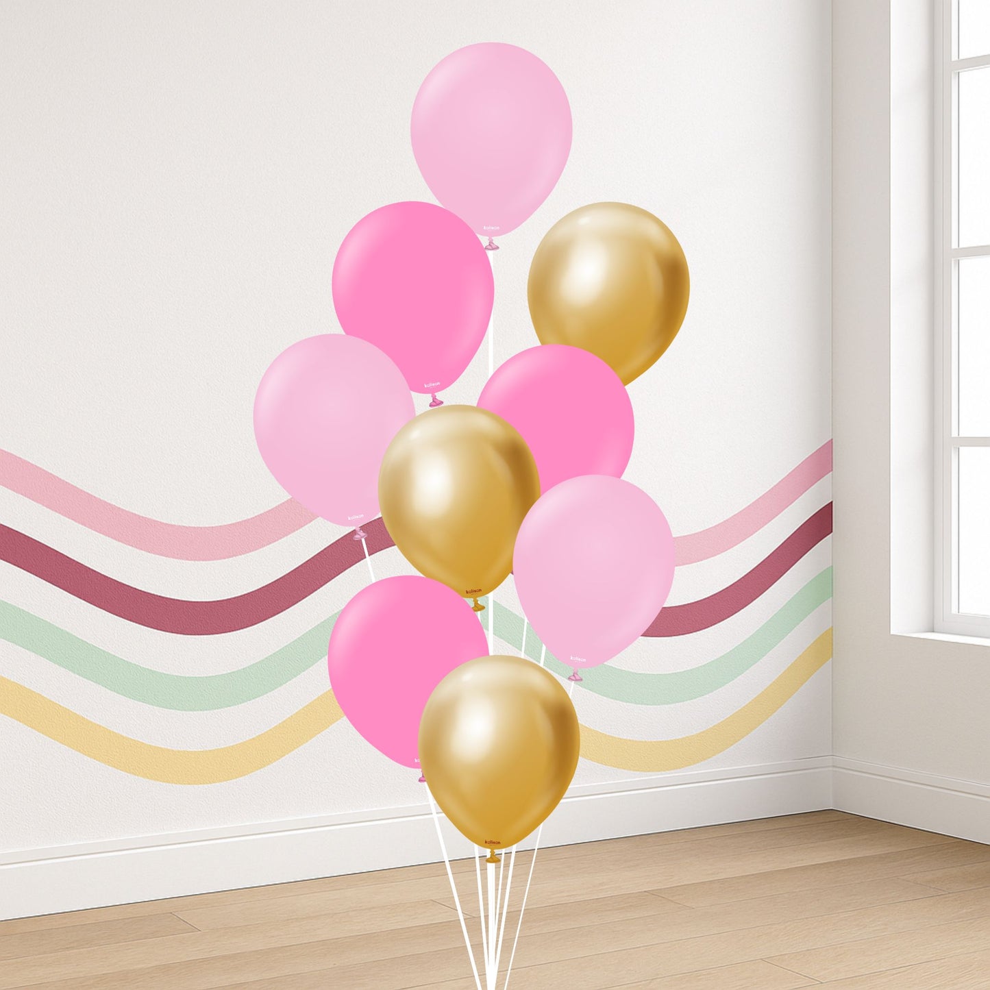 9-Balloon Bundle – 11" Kalisan Pink & Gold with Hi-Float (Helium-Filled, Pickup Only)