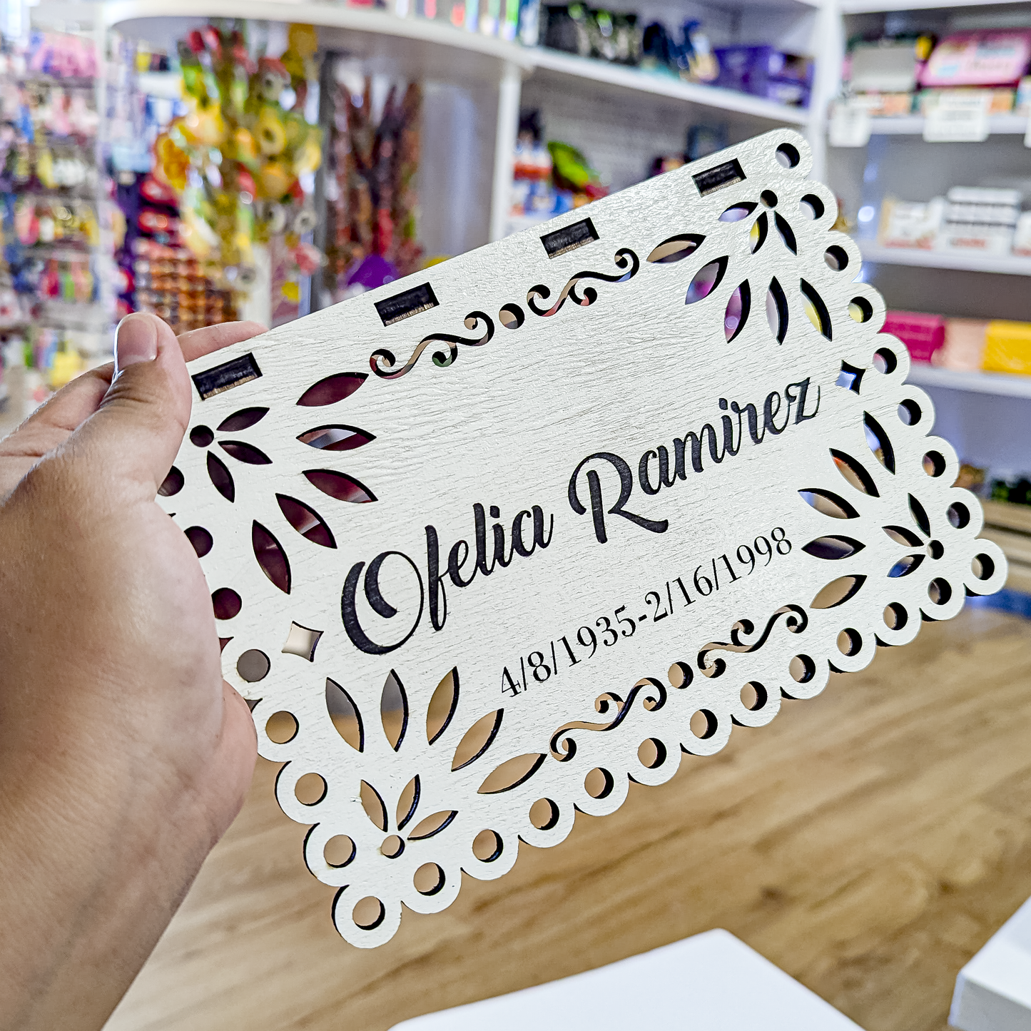 Papel Picado Mexican Ofrenda Personalized wooden banner | Letrero de madera para ofrenda personalizado