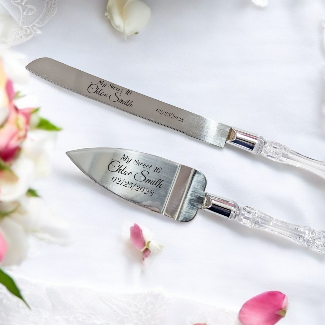 Laser Engraved Wedding/ Quinceañera/ Baptism/ Divorce  Cake Knives Set | Cuchillos Para Pastel Grabados Personalizados