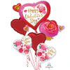 Happy Valentine’s Day Heart & Rose Balloon Bouquet – 5-Count with Helium