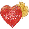 23" Glittering Valentine Confetti Heart with Bow Holographic Foil Balloon with Helium