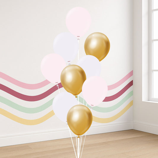 9-Balloon Bundle – 11" Kalisan Pink, Purple & Gold with Hi-Float (Helium-Filled, Pickup Only)