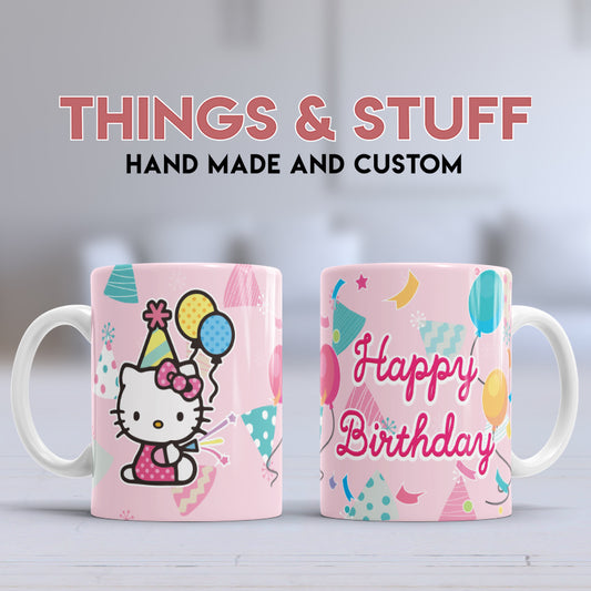 White Cat Happy Birthday Mug